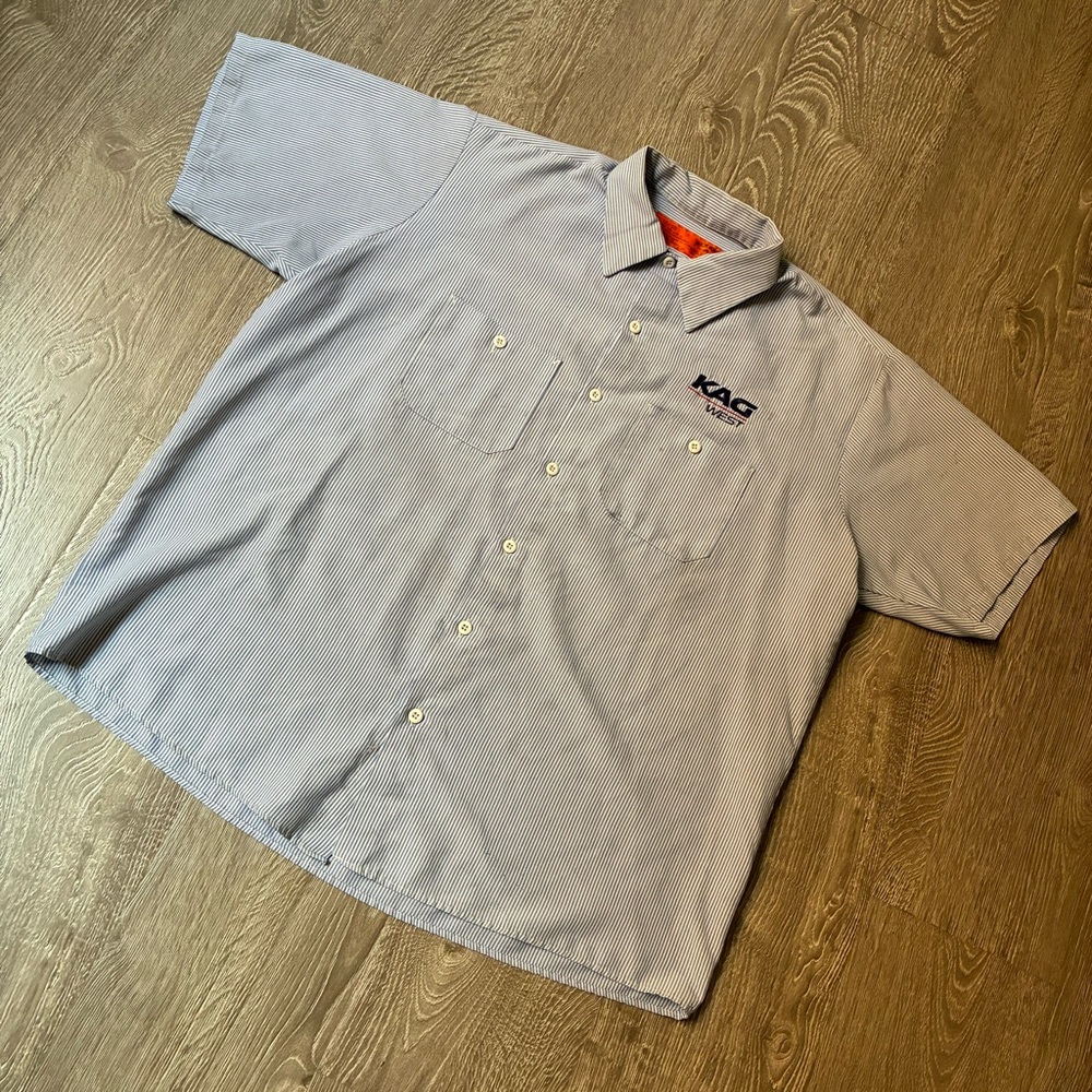 Red Kap XL Striped Work Shirt Short Sleeve Embroidered Logo Workwear